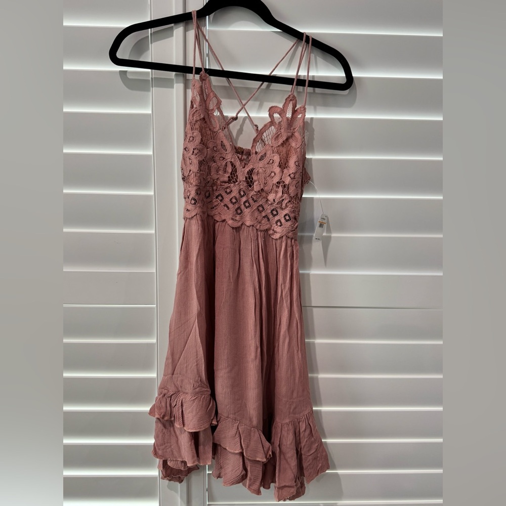 NWT Free People Intimately Pink Rose Adella Frilled Chemise Slip Dress-S